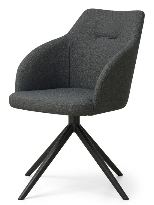 Premium Drehbarer Esszimmerstuhl Schwarz Textil Metall Drehkreuz Luxus