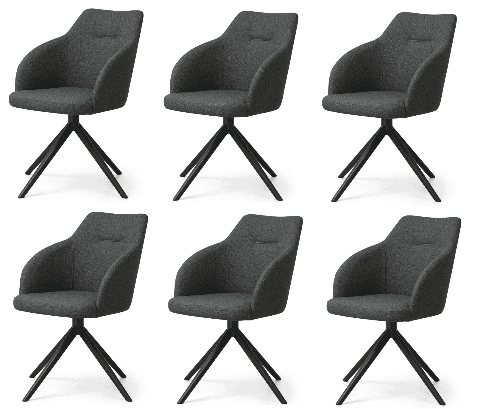 Stilvoller Drehbarer Esszimmerstühle 6x Set Schwarz Stoff Ästhetischer