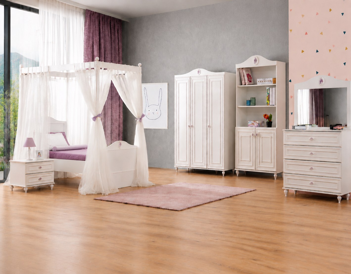 Himmelbett Kleiderschrank Kommode Nachttisch Bücherregal Weiß