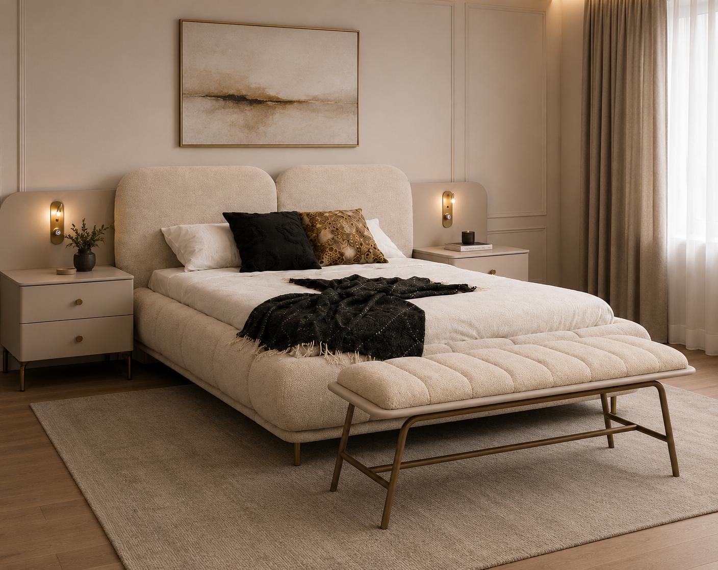 Schlafzimmer Set Bettanlage Bettbank Modern Beige Minimalistisch Fein