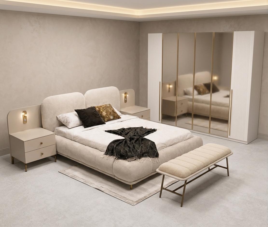 Schlafzimmer Set Bettanlage Schrank Bettbank Modern Beige Vielseitig
