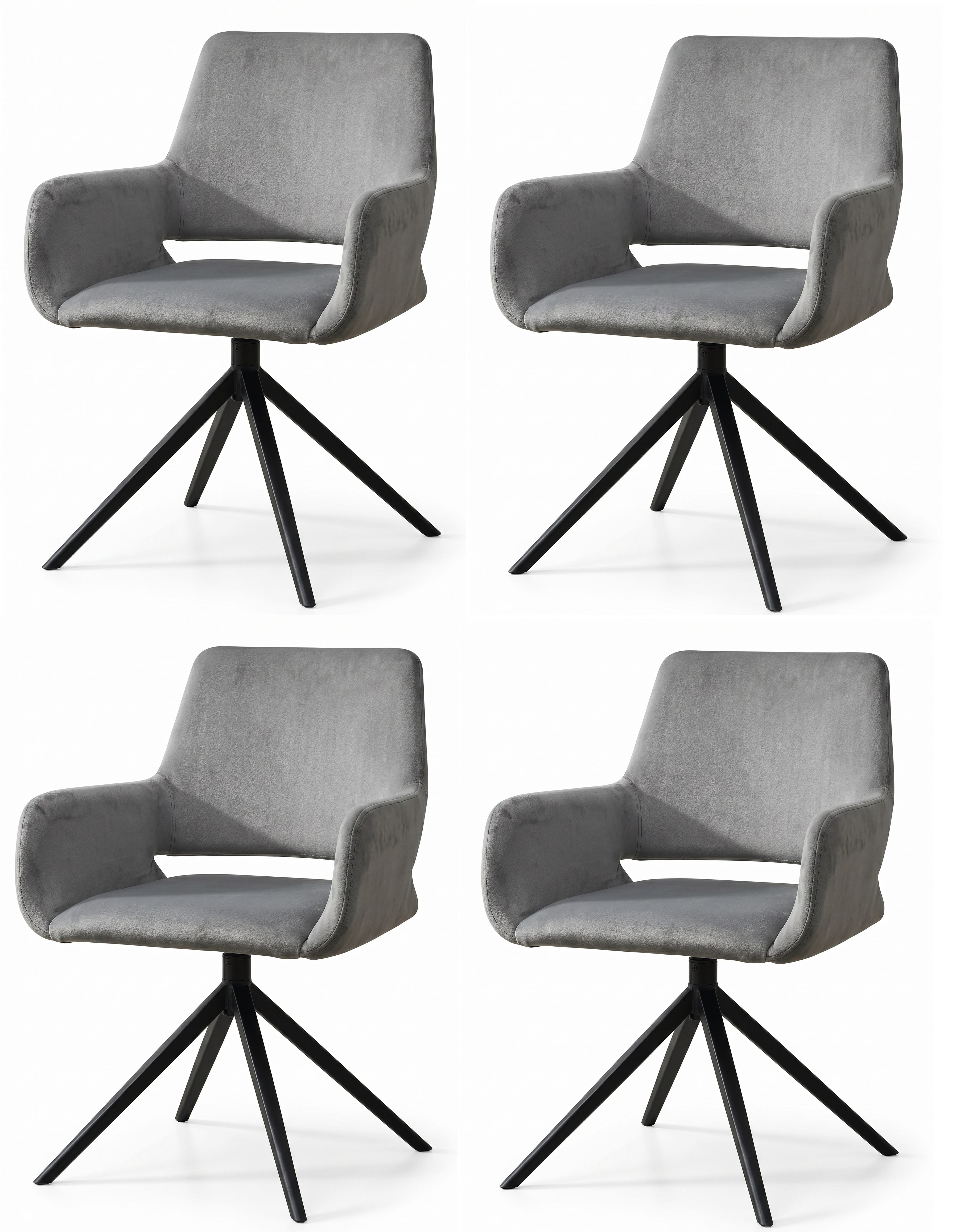 Puristischer Esszimmerstühle 4x Set Grau Textil Luxuriöser Metall Bein