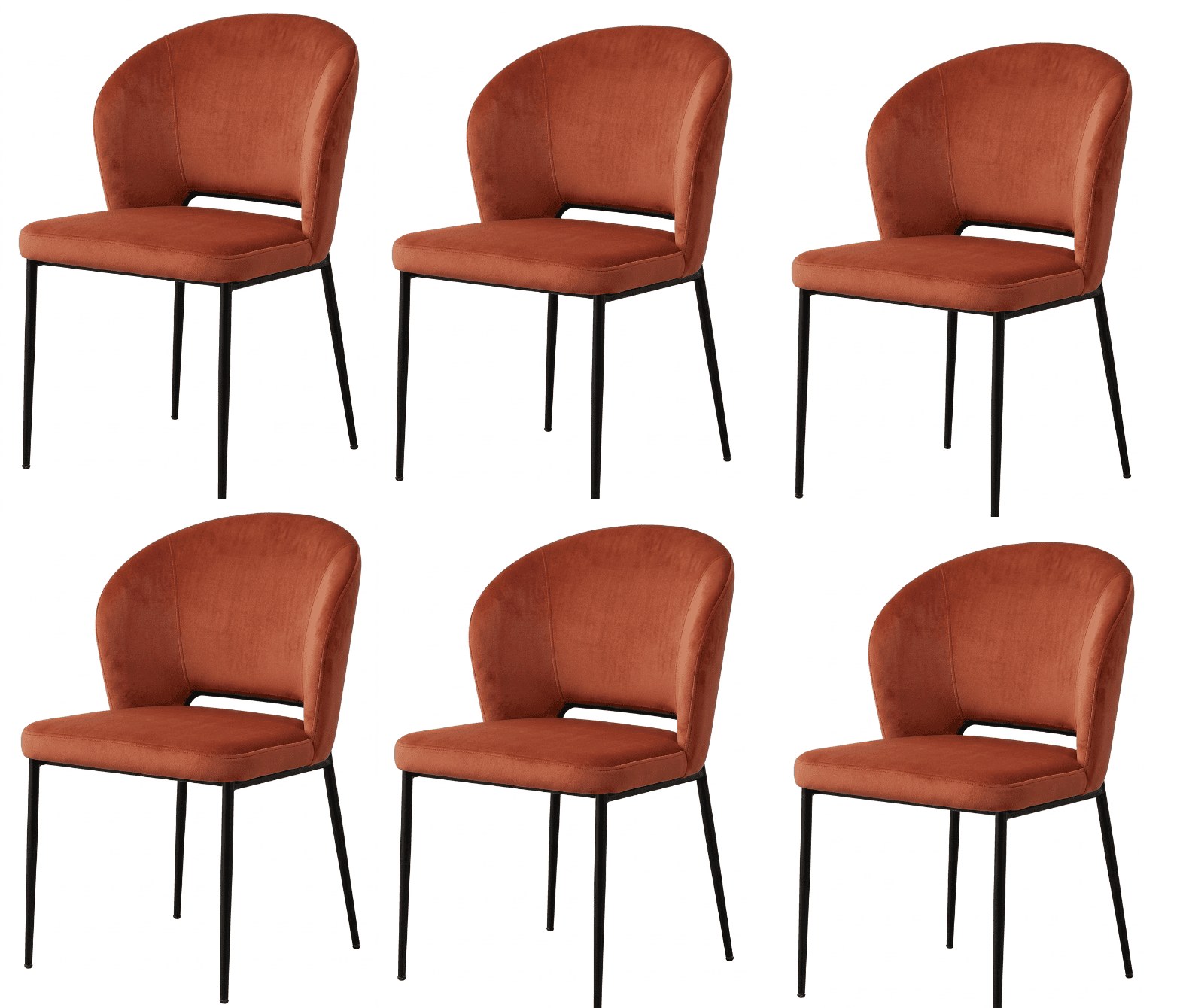 Mid-Century Anmutig Esszimmerstühle 6x Set Orange Textil Polsterstühle