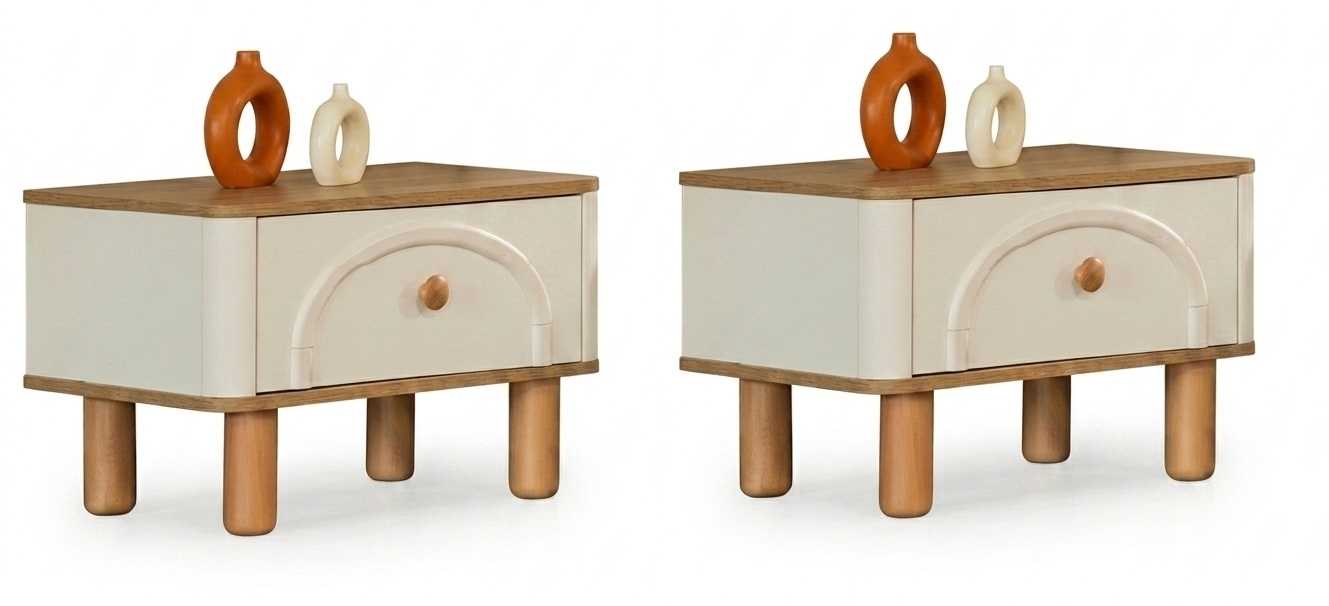 Nachttisch Beige Modern Luxus Beistelltisch Nachtkonsole Set