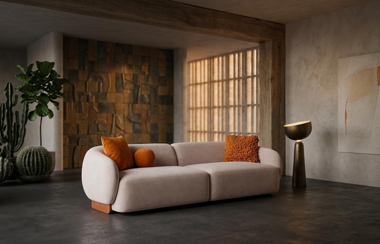Sofa 3 Sitzer  Beige Modernes Wohnzimmer Design