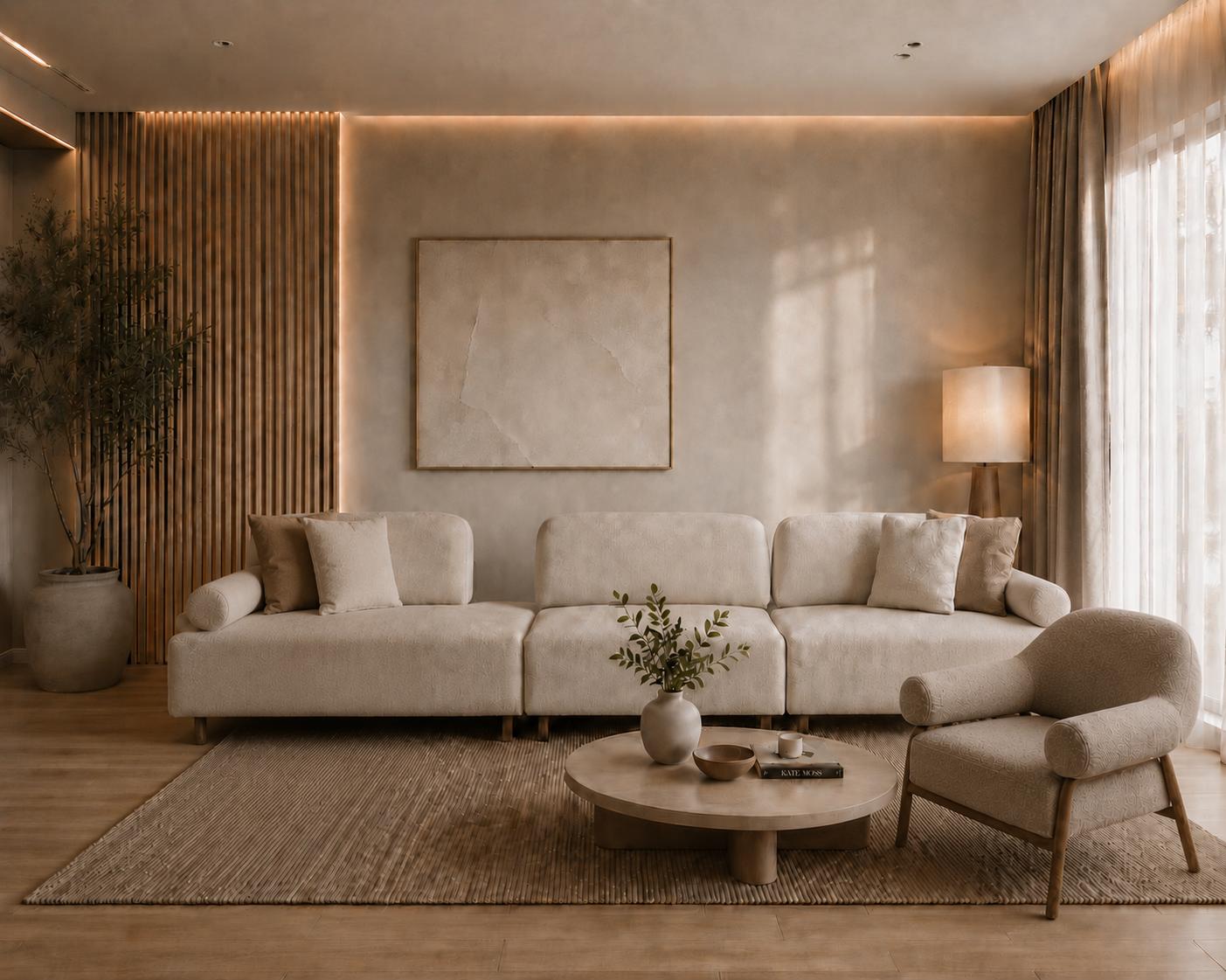 Modernes Wohnzimmer Set aus flexiblem 4-Sitzer und Einzelsessel