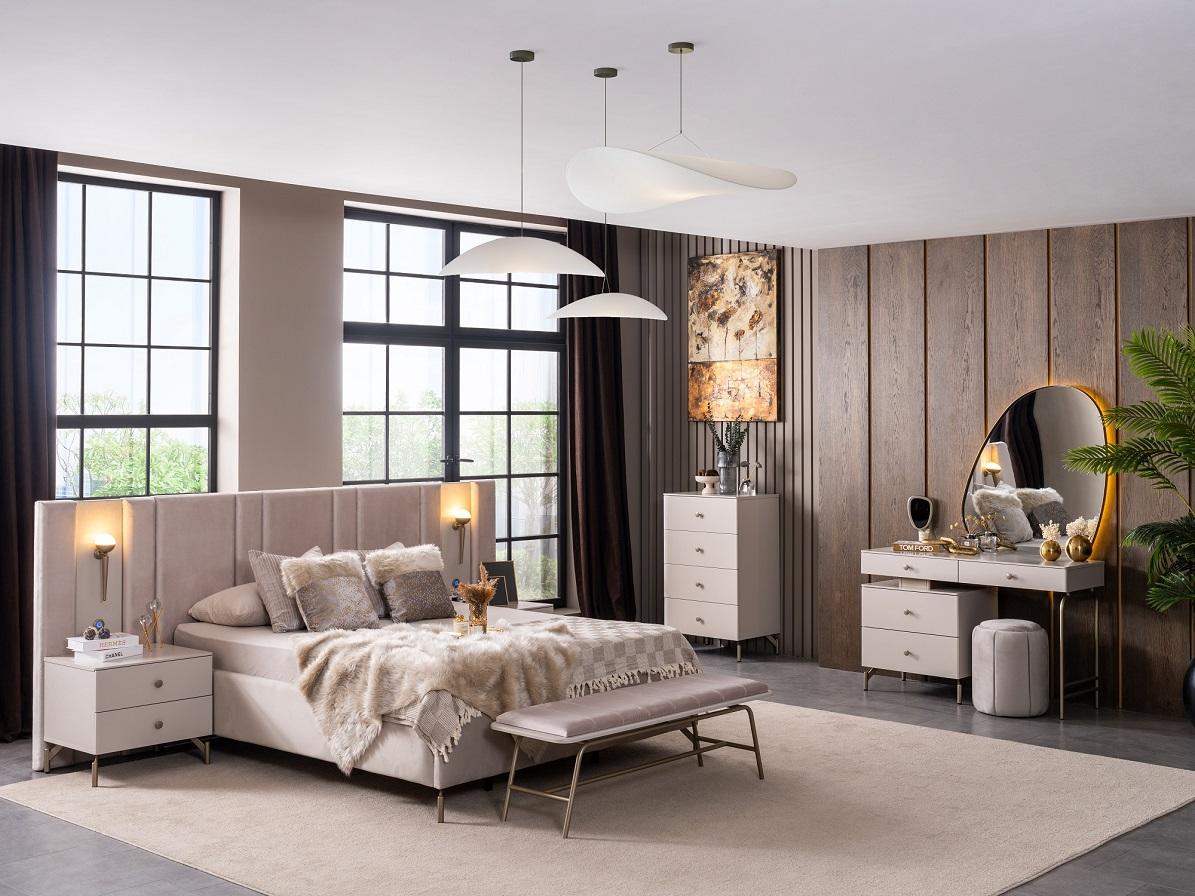 Schlafzimmer Set Bettanlage Schminkplatz Bettbank Modern Beige Edel