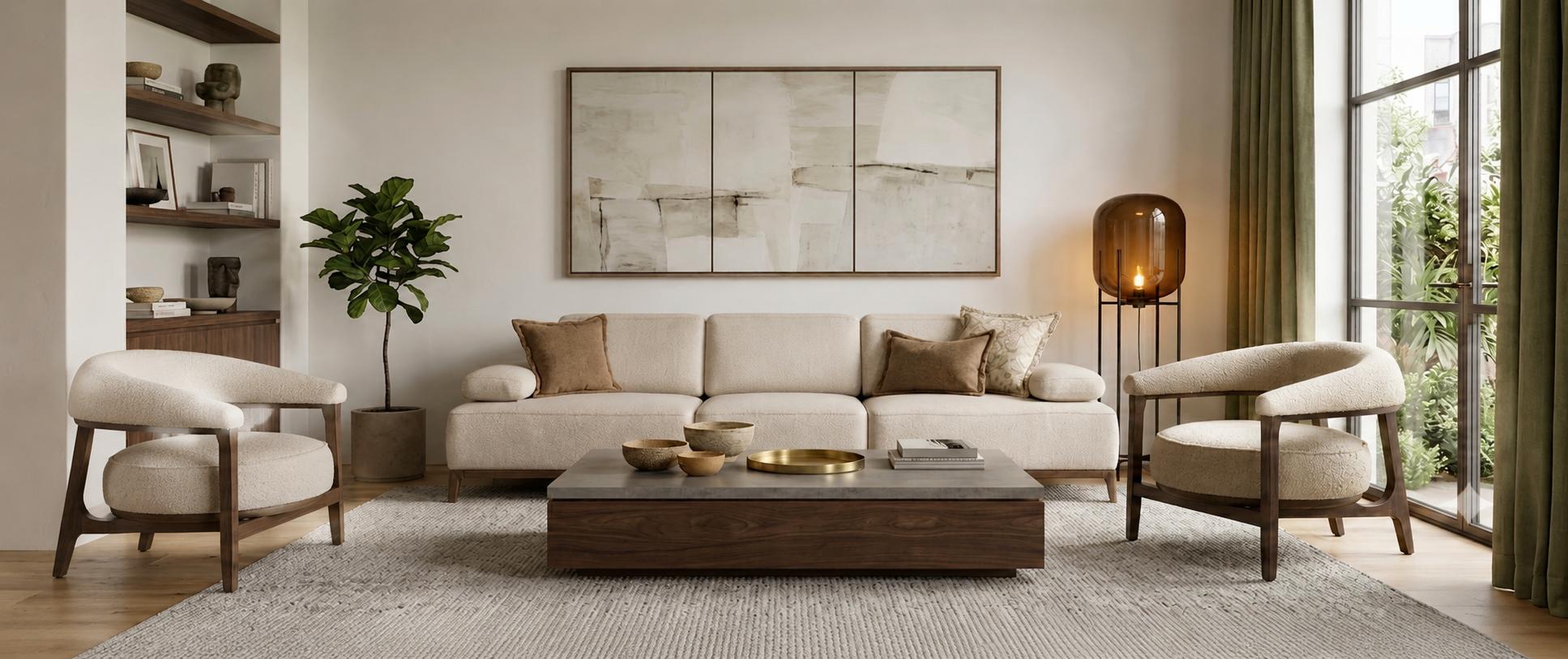 Modernes Wohnzimmer Set 4+1+1 mit harmonisch abgestimmten Sitzmöbeln
