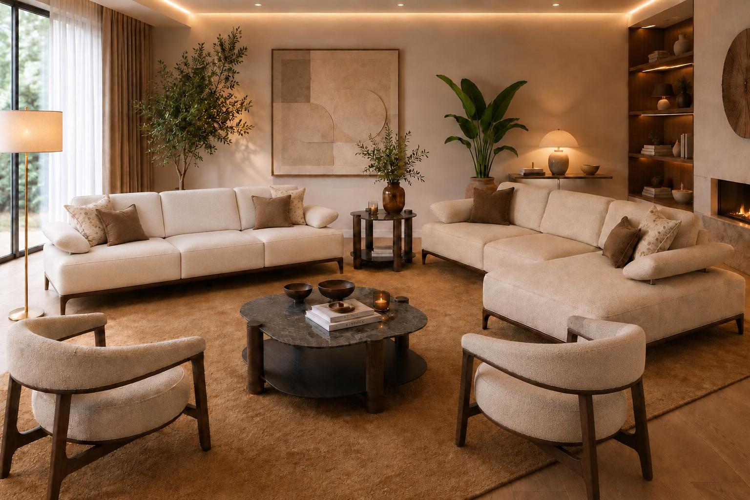 Elegantes Wohnensemble mit Ecksofa, Sofa und Sesseln Beige