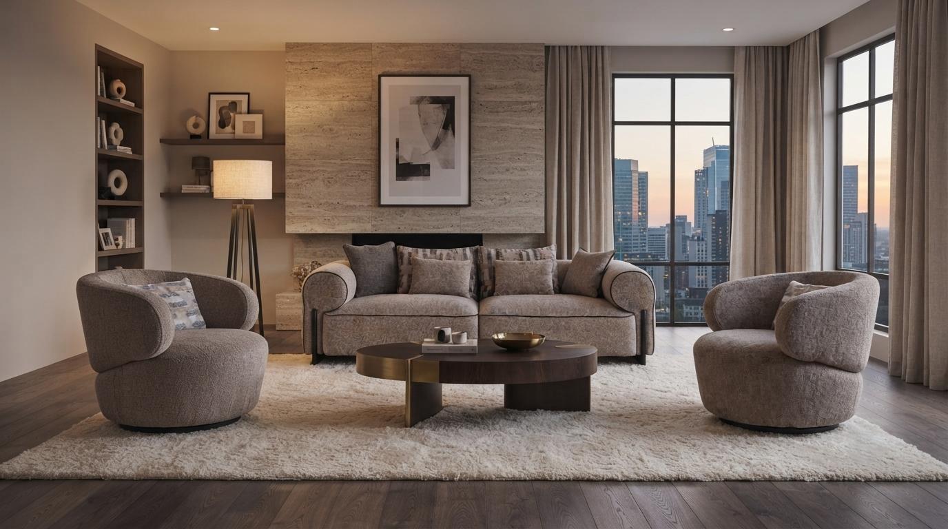 Modernes Beige 3-Sitzer Sofa Set mit 2 Sesseln Holzrahmen Couch