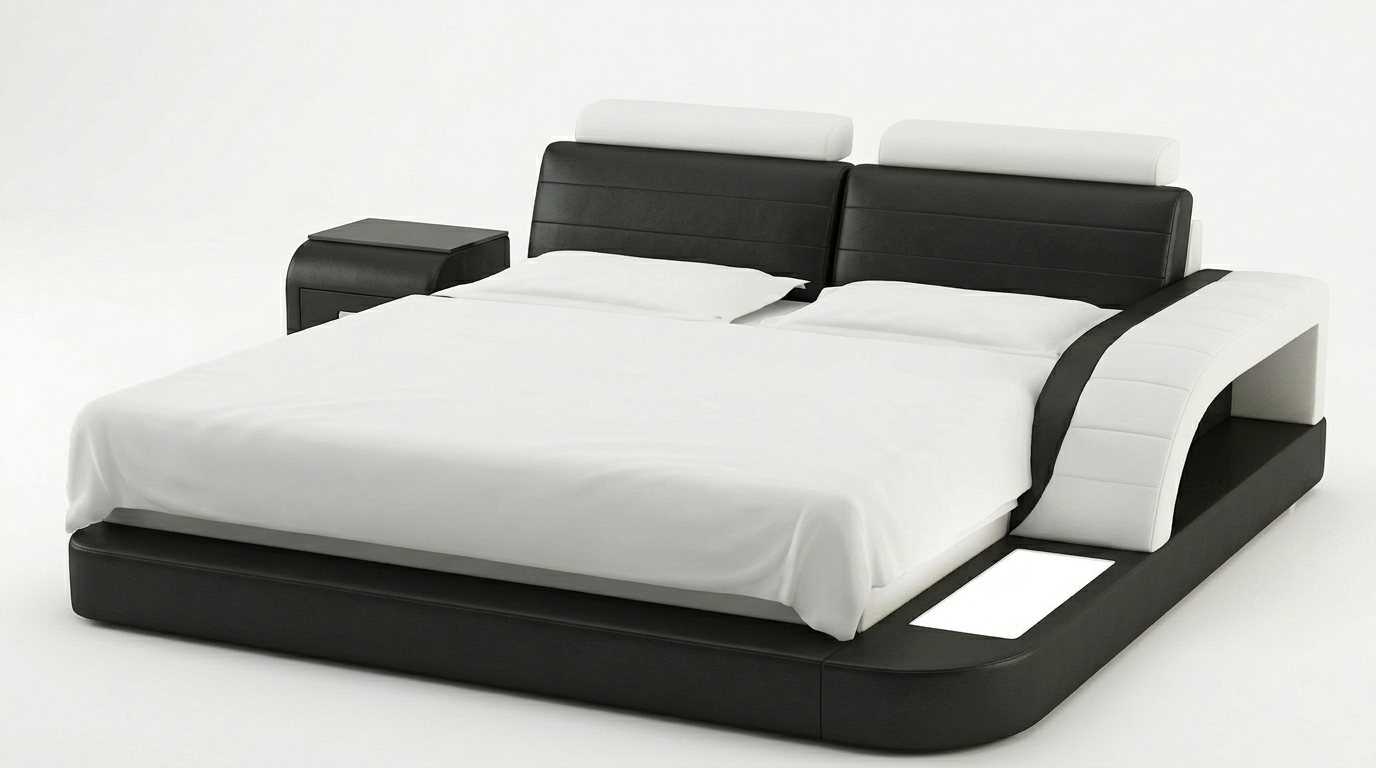 Luxus Bett Schwarz mit Nachttisch und stilvollem Komfort Design