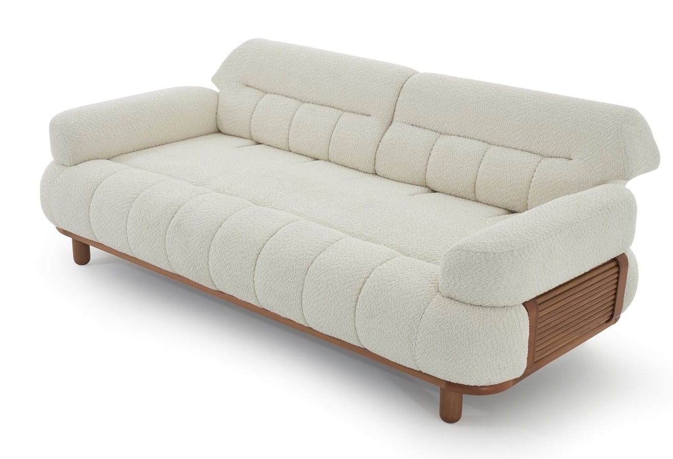 Sofa 3-Sitzer Moderner Stil Weiß Cremefarben Stilvoll Holzverziert