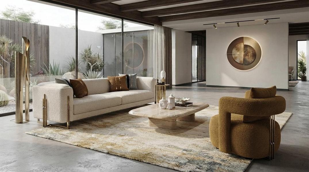 Modernes Wohnzimmer Set Sofa Sessel Beige Braun Polstermöbel