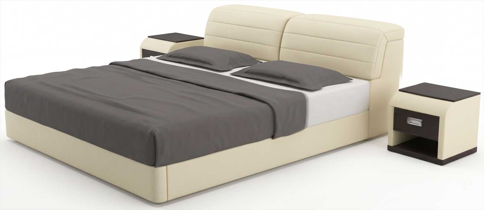 Beige Designbett modern mit Nachttischen und harmonischem Schlafzimmer Stil