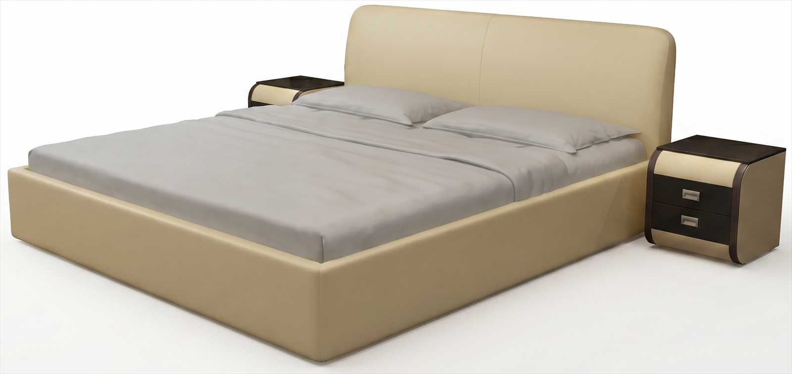 Beige Luxus Bett modern mit Nachttischen und elegantem Schlafzimmer Design
