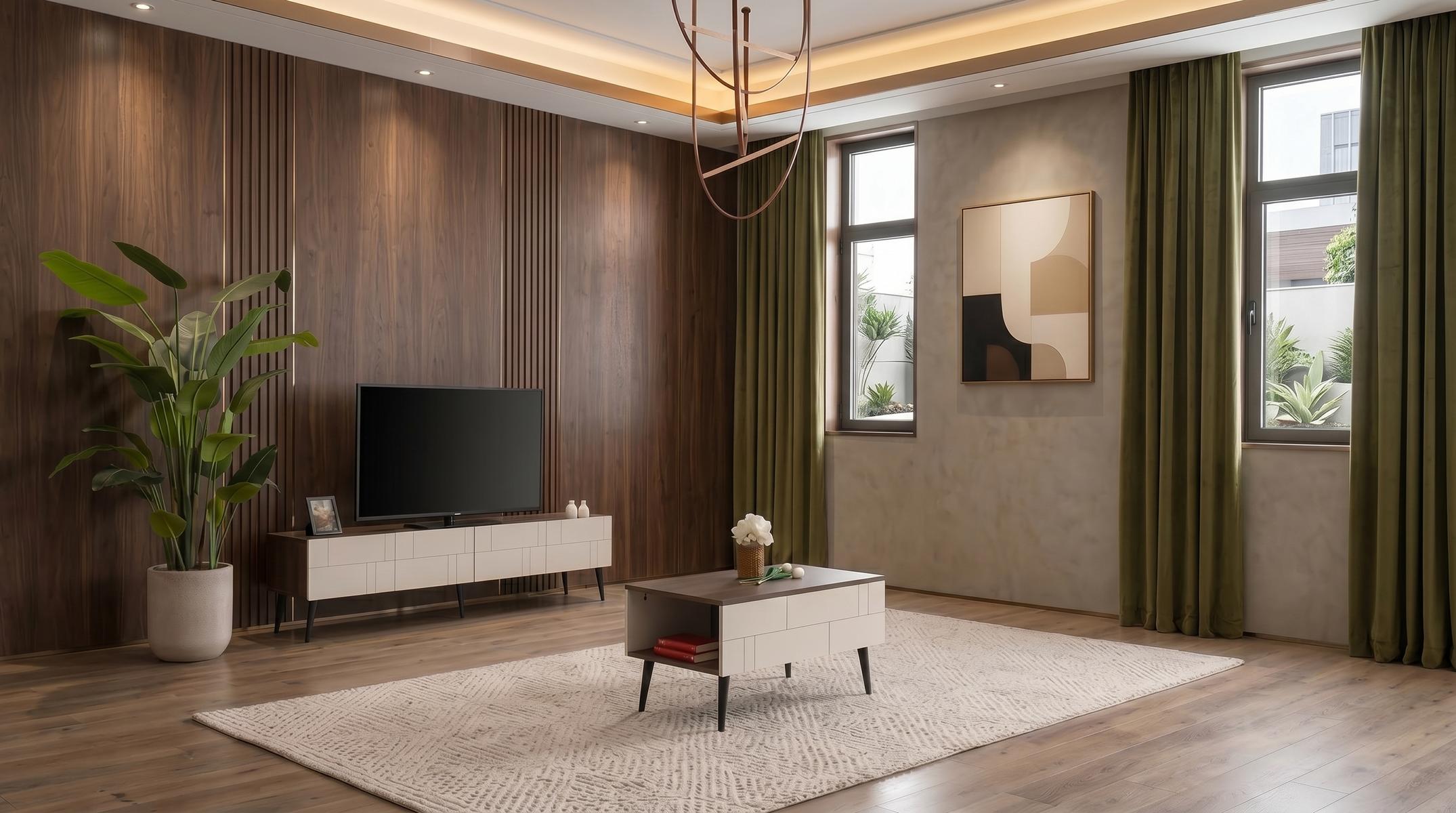 Stilvolle beige-braune Wohnzimmergarnitur TV-Ständer Couchtisch Designermöbel