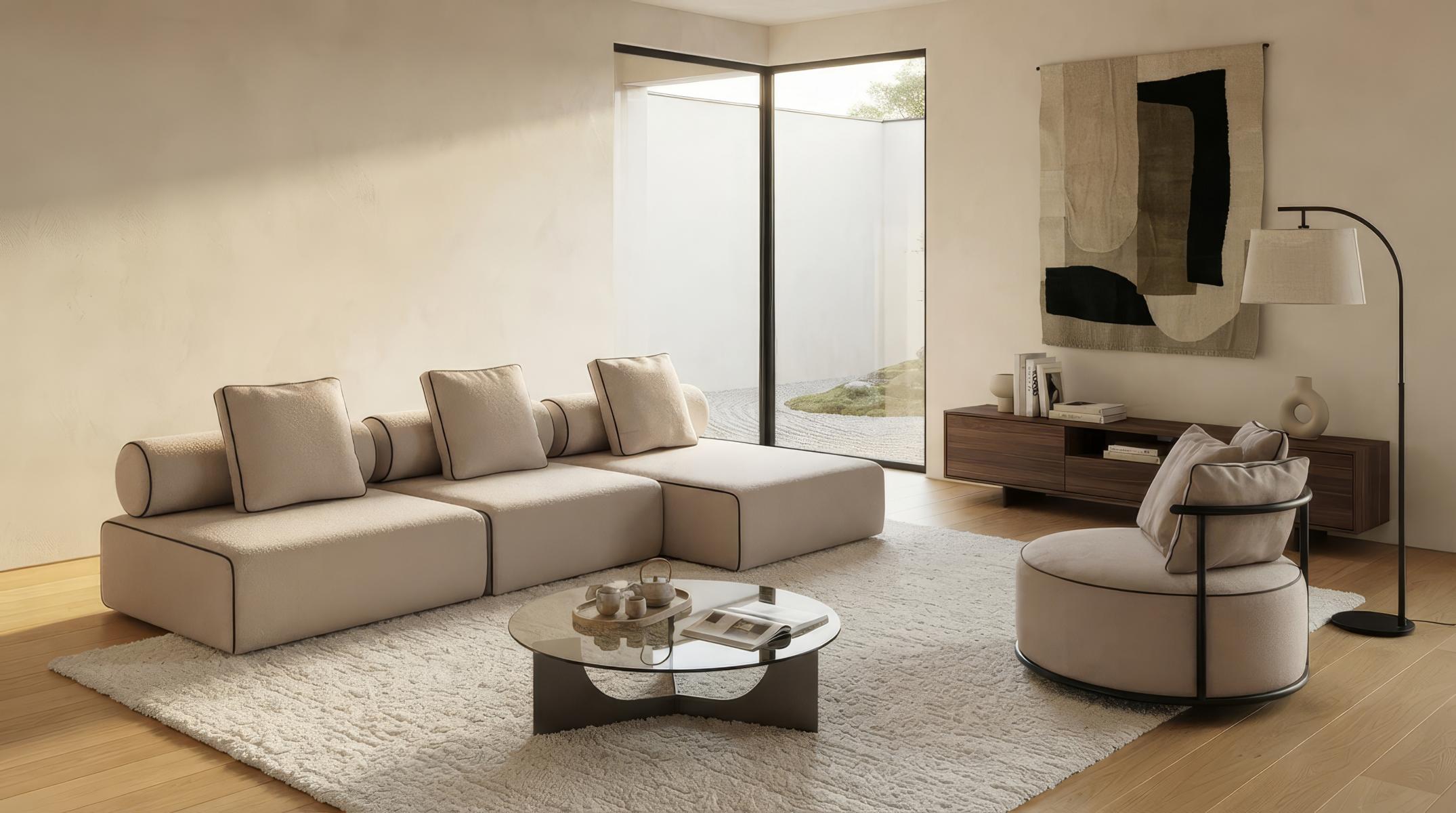 Sofa Set Ecksofa Sessel Modern Beige Luxus Polster Garnitur