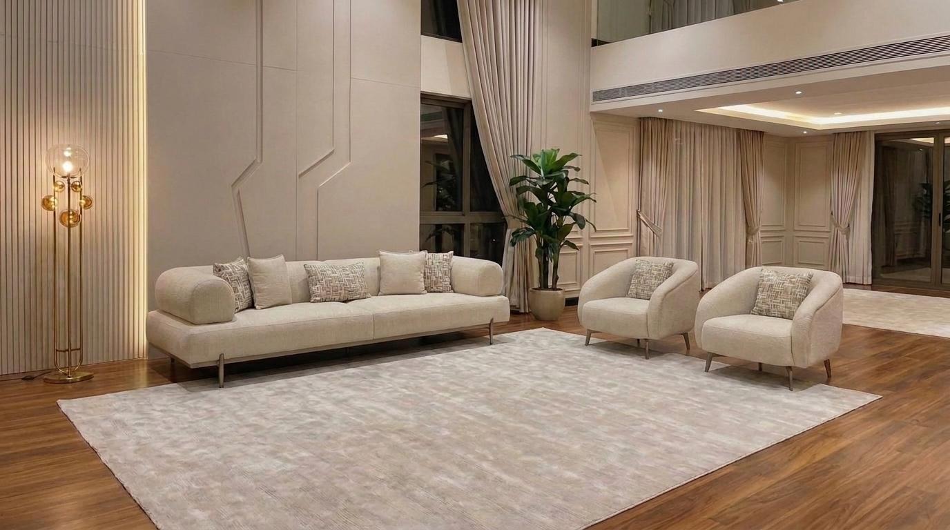 Modernes Wohnzimmer Set Sofa 2 Sessel Beige Polstermöbel