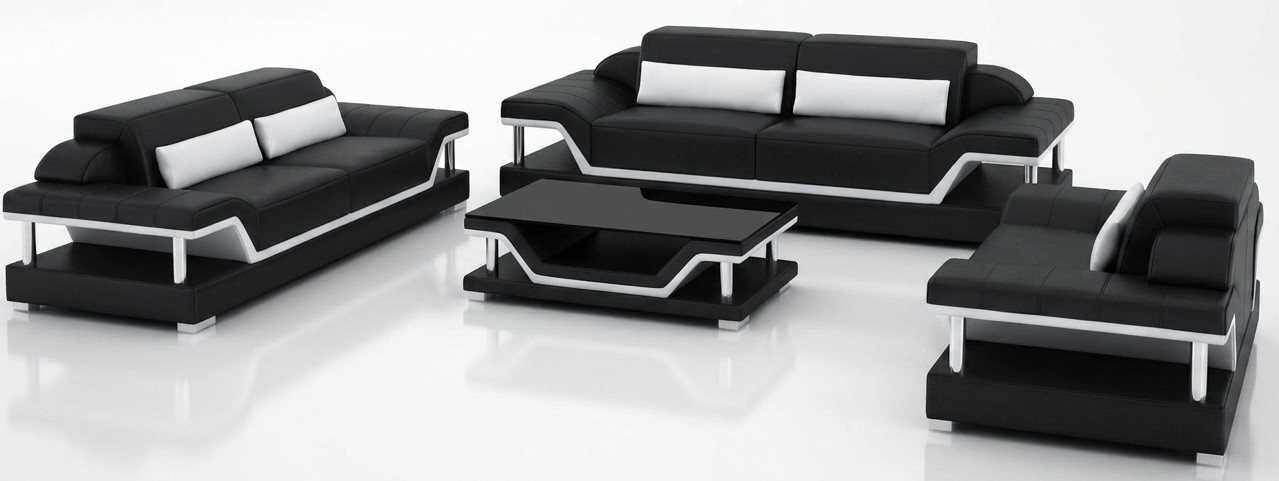 Stilvolle Wohnzimmer Set 3+2+1 Sitzer Möbel Schwarz mit Couchtisch