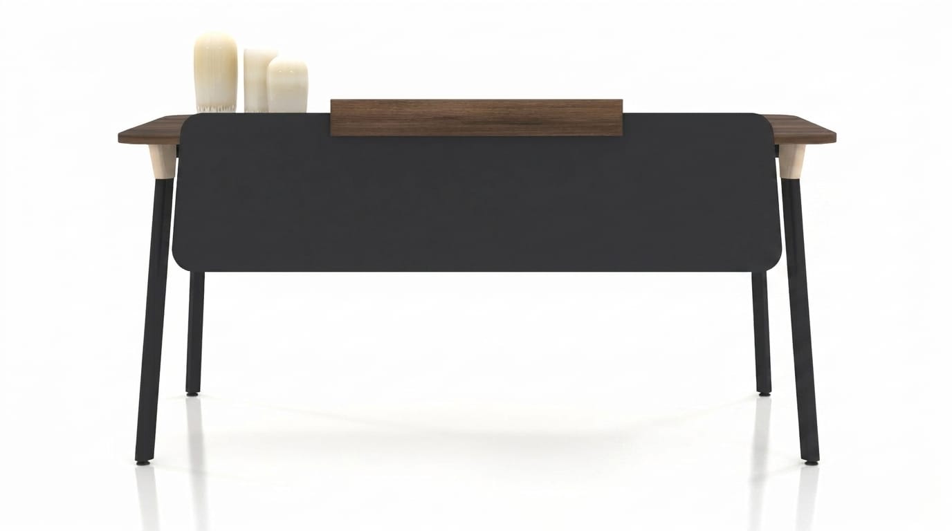 Moderner Schreibtisch schwarzer Sichtschutzblende Holzplatte