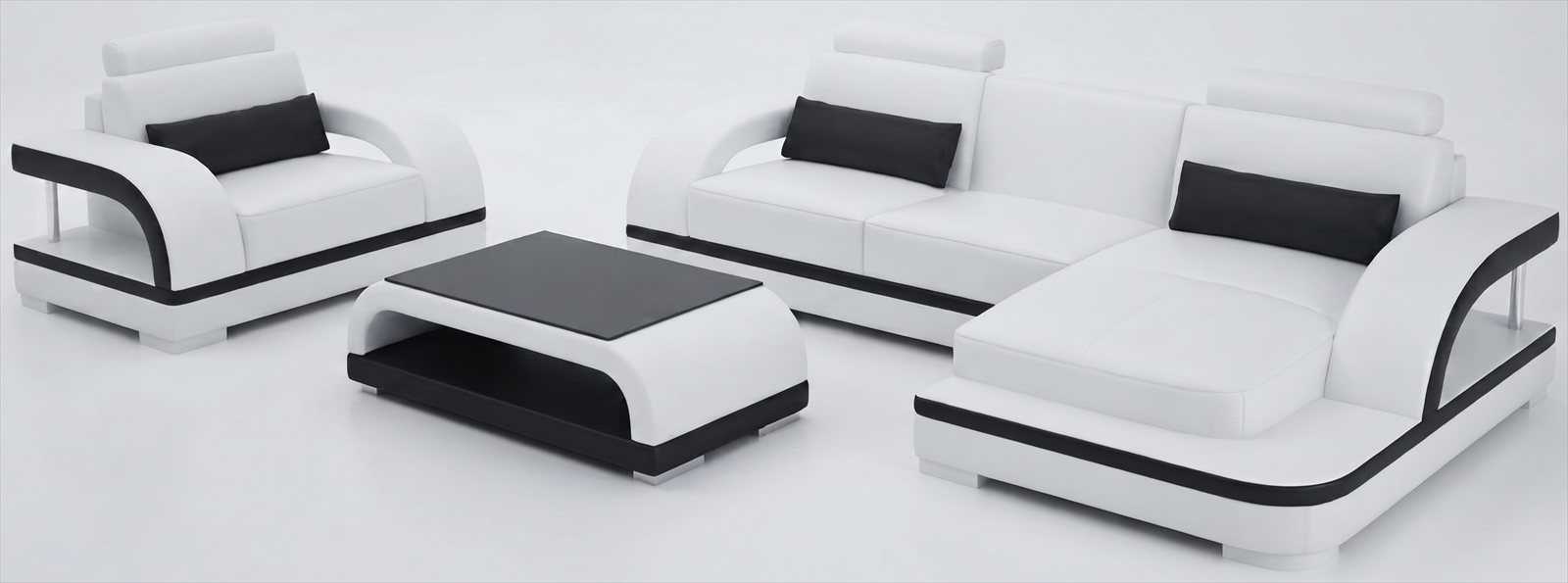 Moderne Weiß Ecksofa L-form remium Sessel mit Couchtisch Design Polstermöbel