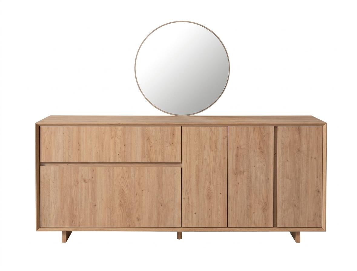 Braune Konsole mit Spiegel 4 Türen Holzkonsole moderner Wohnzimmermöbel