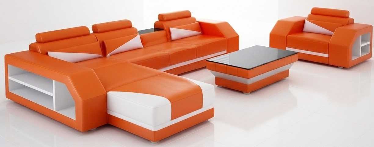 Orange Lounge Set Ecksofa Sessel Couchtisch Modernes Wohnzimmer