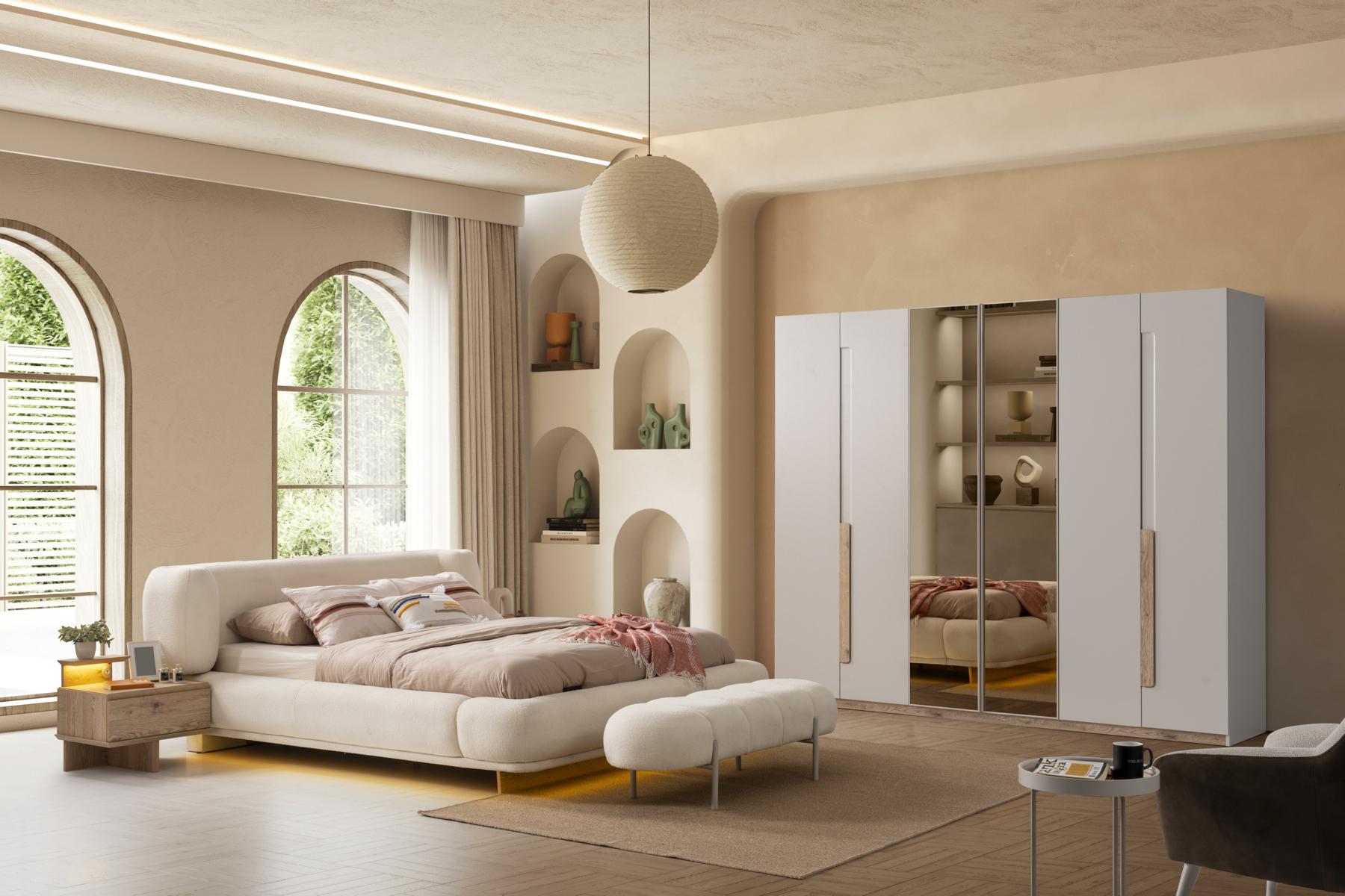 Schlafzimmer Set 2x Nachttische Bettgestell Kopfteil Schrank