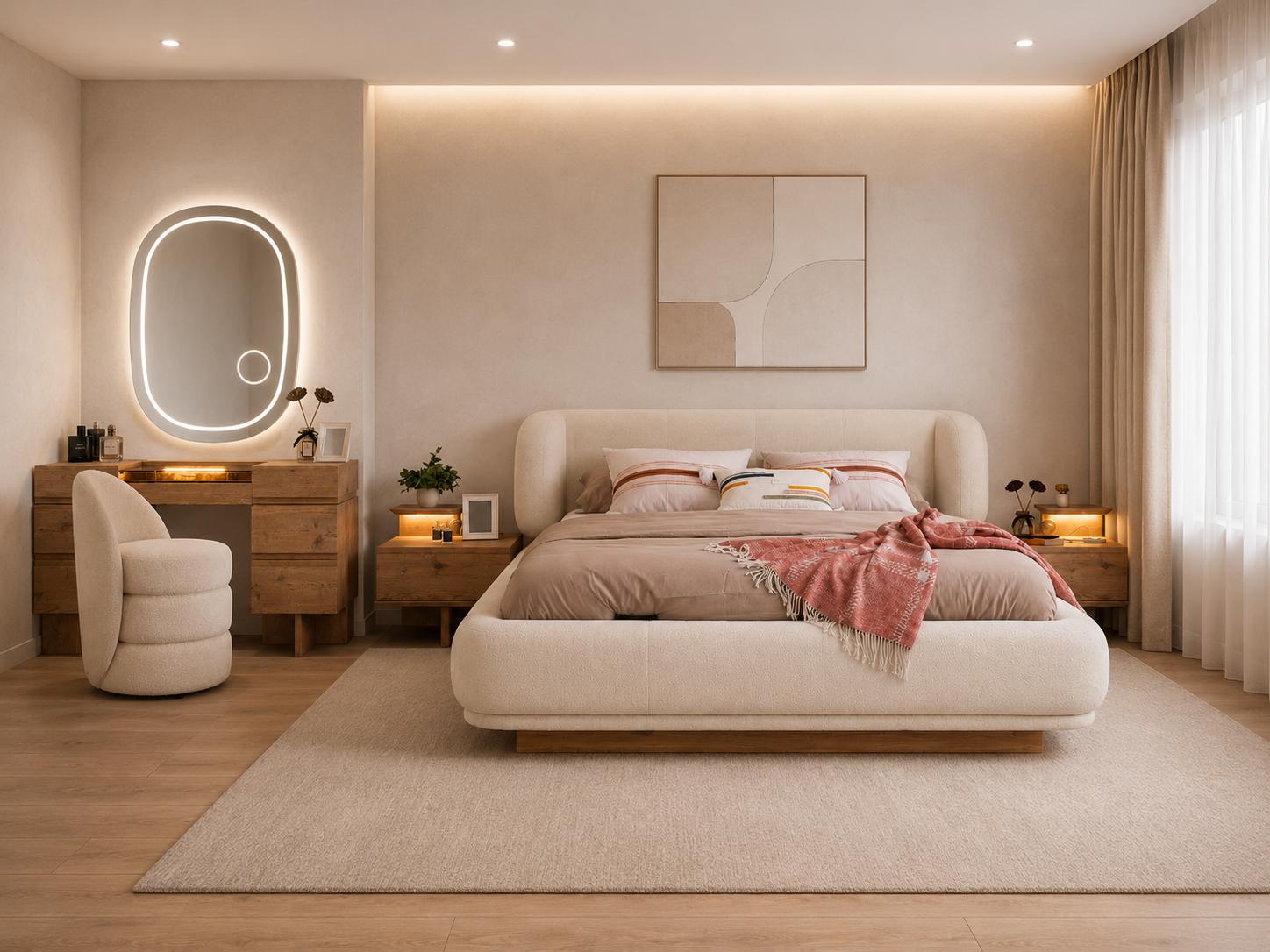 Schlafzimmer Set Bettanlage Schminkplatz Modern Beige Edel