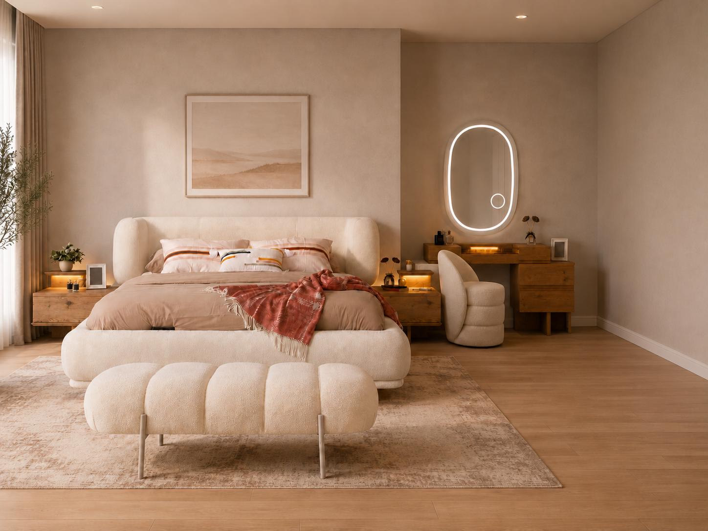 Schlafzimmer Set Bettanlage Schminkplatz Bettbank Modern Beige