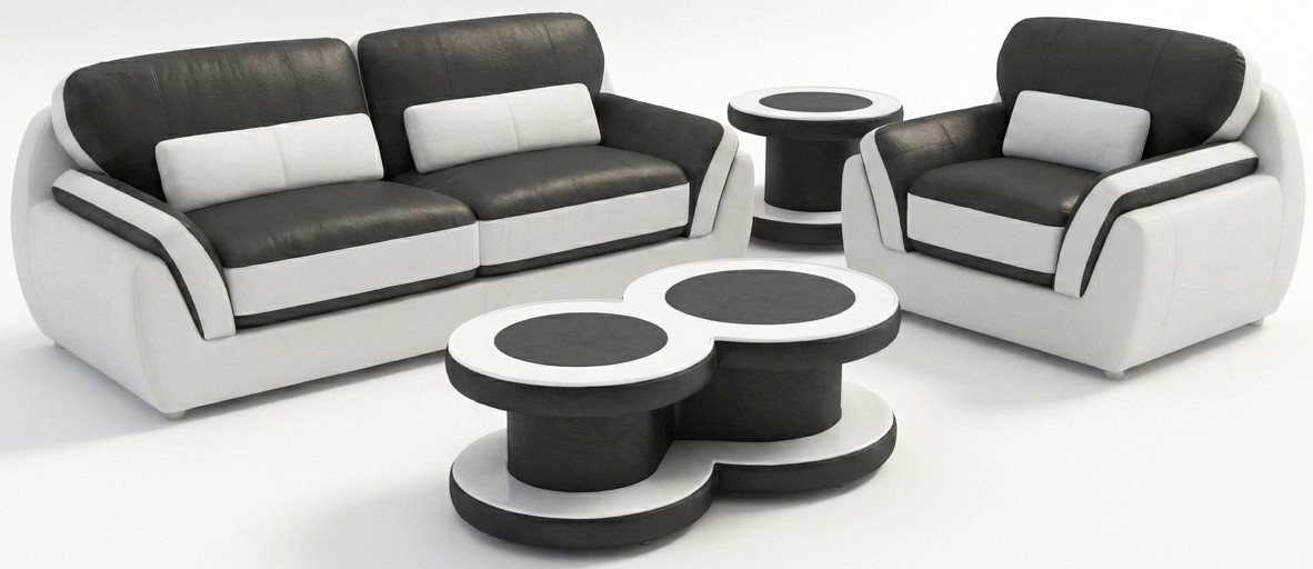 Moderne Sitzgruppe Schwarz Dreisitzer Sessel Couchtisch Beistelltisch