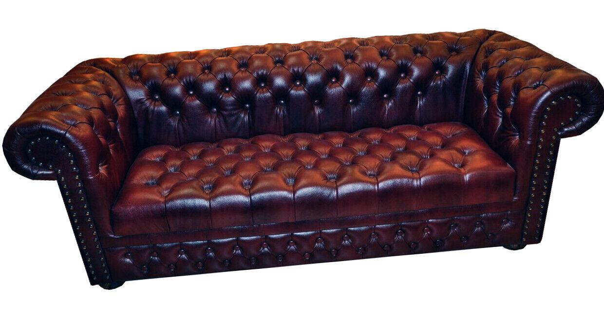 Chesterfield Sofa Couch 3 Sitz Leder Couch Sofas Couchen Braun 100% Leder Sofort