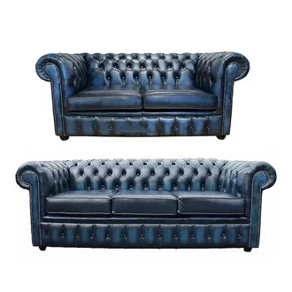 Chesterfield Design Luxus Polster Sofa Couch Sitz Garnitur Leder 3+2 Textil #75