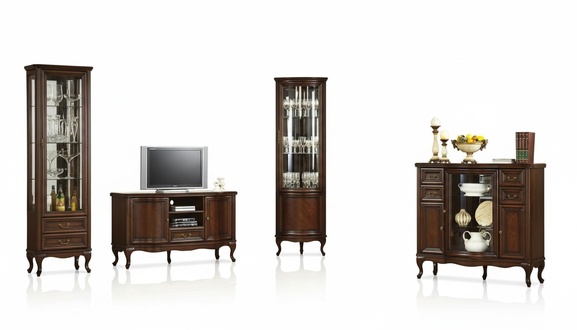 4tlg Wohnzimmer Möbel Set Italienischer Stil Kommode Vitrine RTV Chippendale