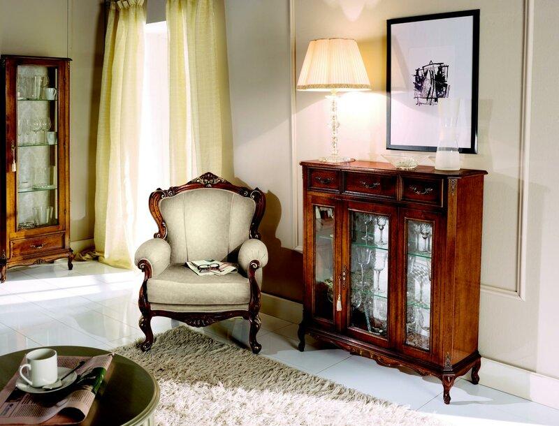 Möbel Stil Barock Holz Kommode Schrank Vitrine Möbel Luxus Sessel Wohnzimmer Neu