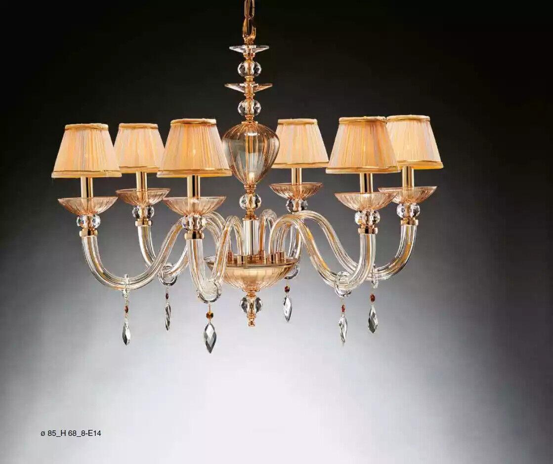 Luxus Deckenleuchter Lampen Kronleuchter Deckenlampe Beige Kristall neu