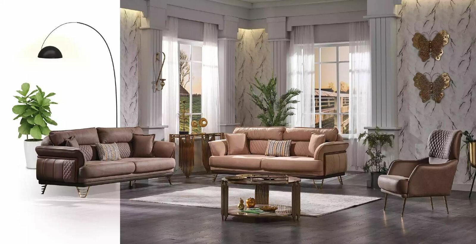 Braune Couchgarnitur Luxus 3+3+1 Sitzer Wohnzimmer Möbel Sofas Sessel