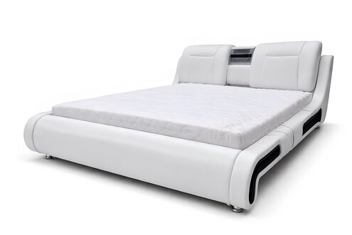 Modernes Doppelbett mit Lederpolster praktischen Ablageregalen Sofort