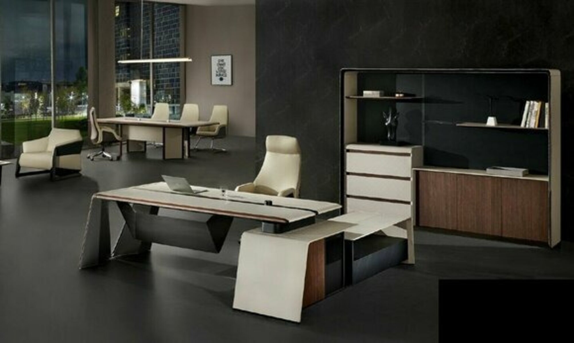 Design Büro Schreibtisch Tisch Sessel Einrichtung Ecktisch mit Stuhl 2tlg. Neu