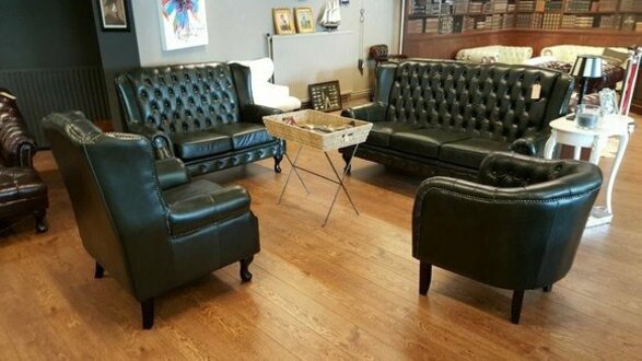 Chesterfield Sofagarnitur 4tlg Set Garnitur Sofa Polster Couch Echtes Rindsleder