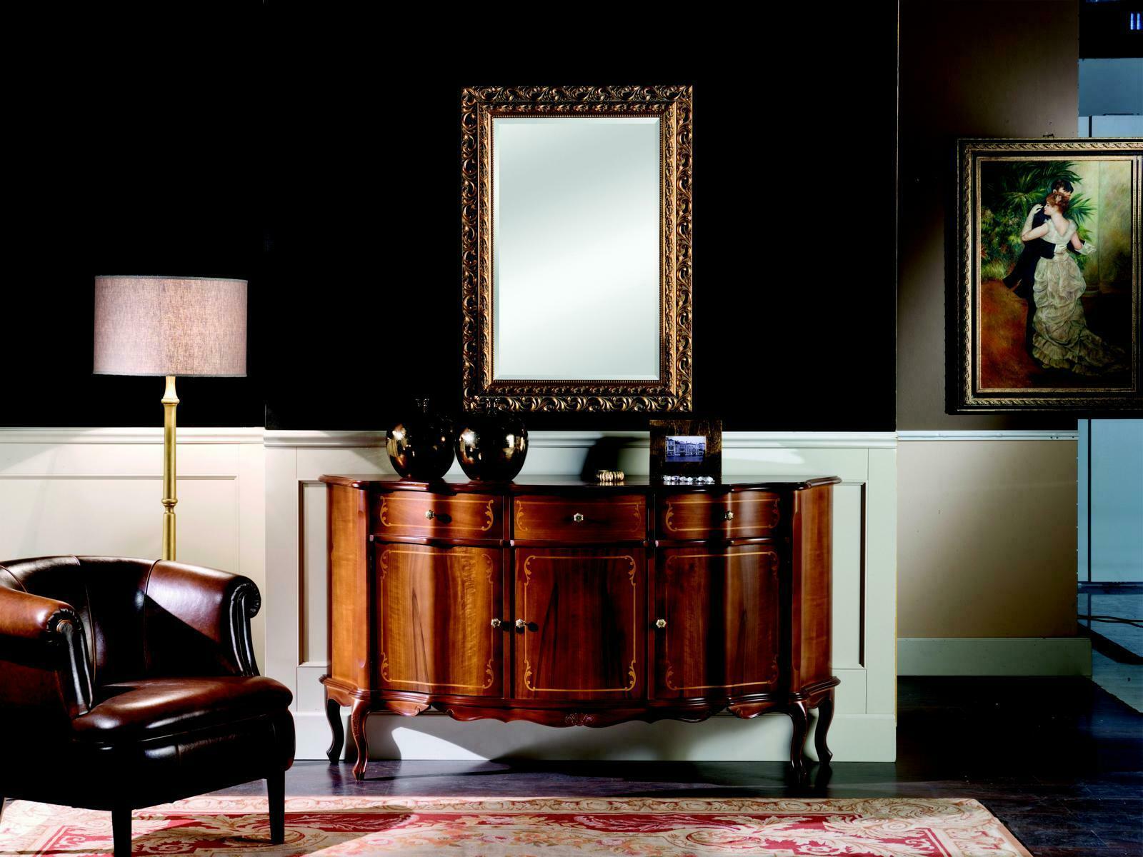 Schicke Holz Luxus Italienische Möbel 2tlg Set Möbel Stil Barock Kommode mit Spiegel Neu
