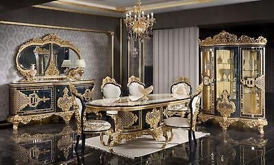 Schwarz-Goldenes Esszimmer Set Essgarnitur Holz Möbel Esstisch 5tlg Neu