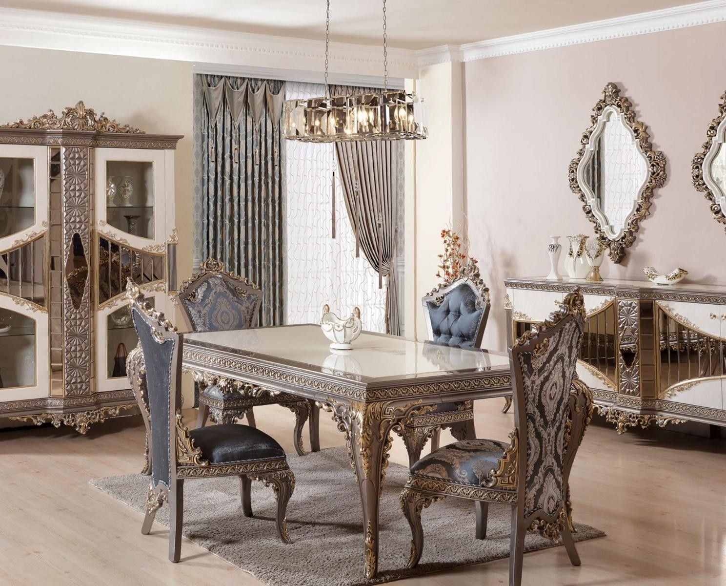Designer Klassischer Esszimmer Set Stuhlgruppe Esstisch Garnitur 5tlg