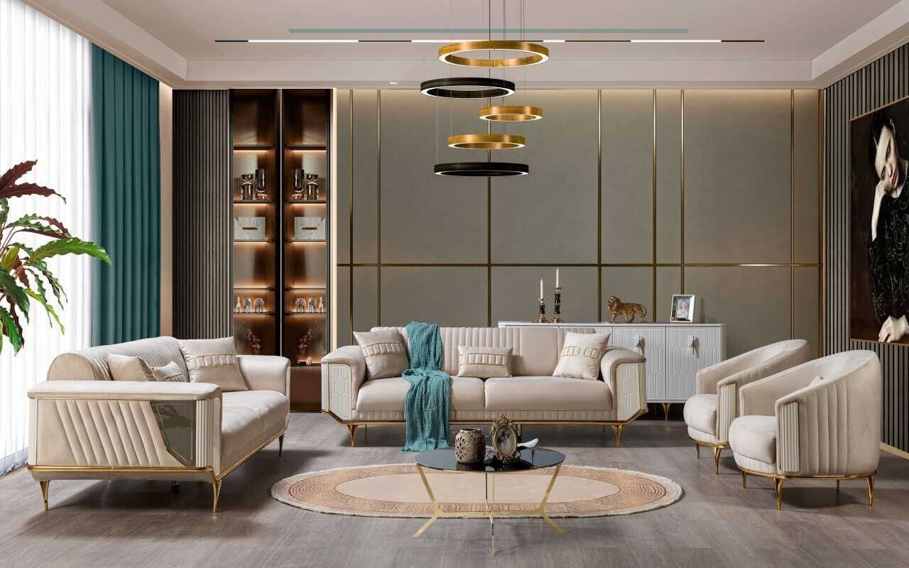 Luxus Sofagarnitur 3+3+1+1 Couch Polster Möbel Dreisitzer Set Textil 4tlg