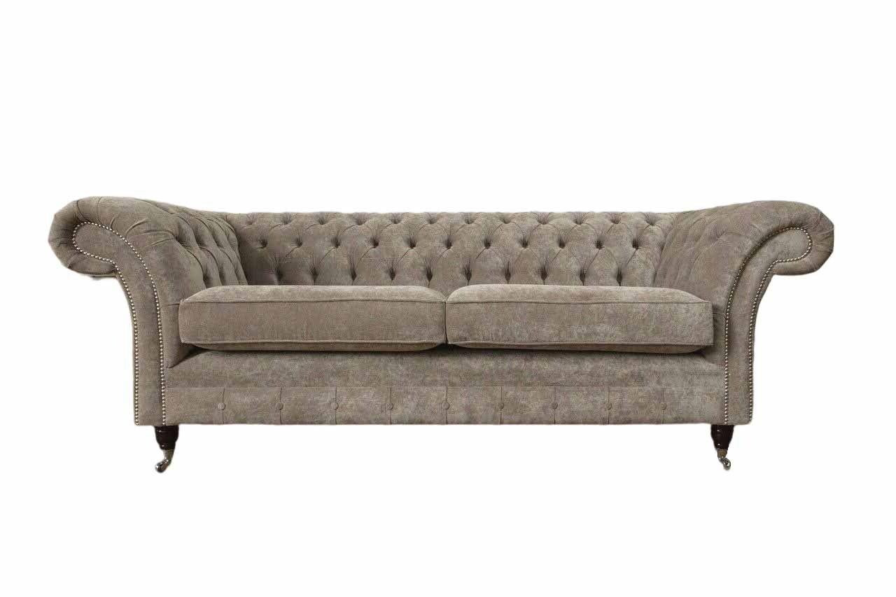 Dreisitzer Chesterfield Sofa 3 Sitz Sofas Grau Stoff Wohnzimmer Luxus