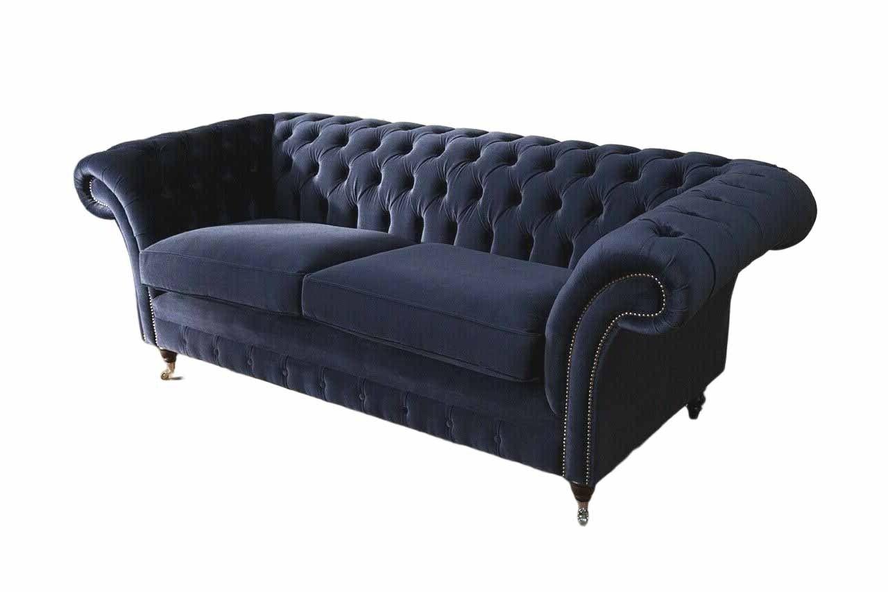 Chesterfield Wohnzimmer Samt Couch Blau 3 Sitzer Textil Sofas