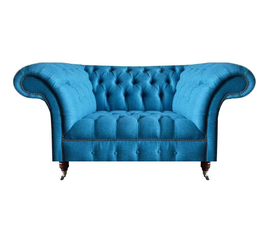 Blauer Chesterfield Textil Zweisitzer Sitzmöbel Designer Edle Sitzsofas