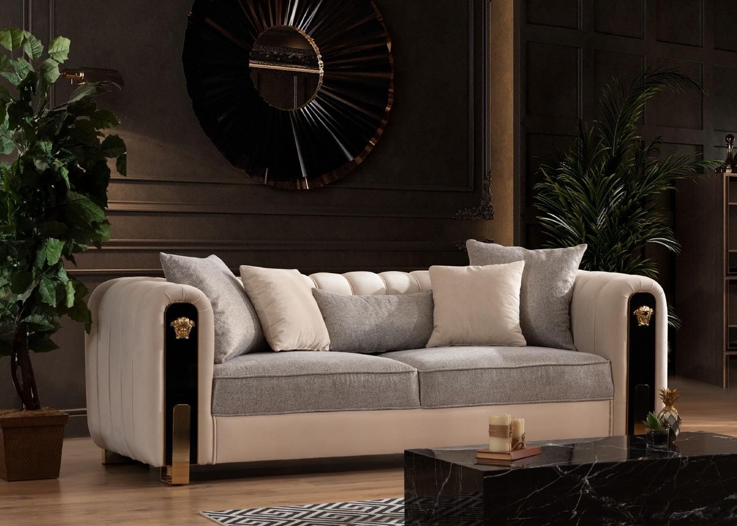 Luxus Dreisitzer Beige Sofa 3 Sitzer Sofas Sitz Design Klassischer Möbel Couchen