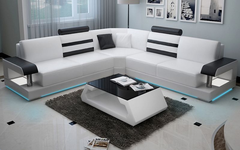 Ledersofa mit USB Wohnlandschaft Ecksofa Eck Garnitur Couch Design Sofa L6016B