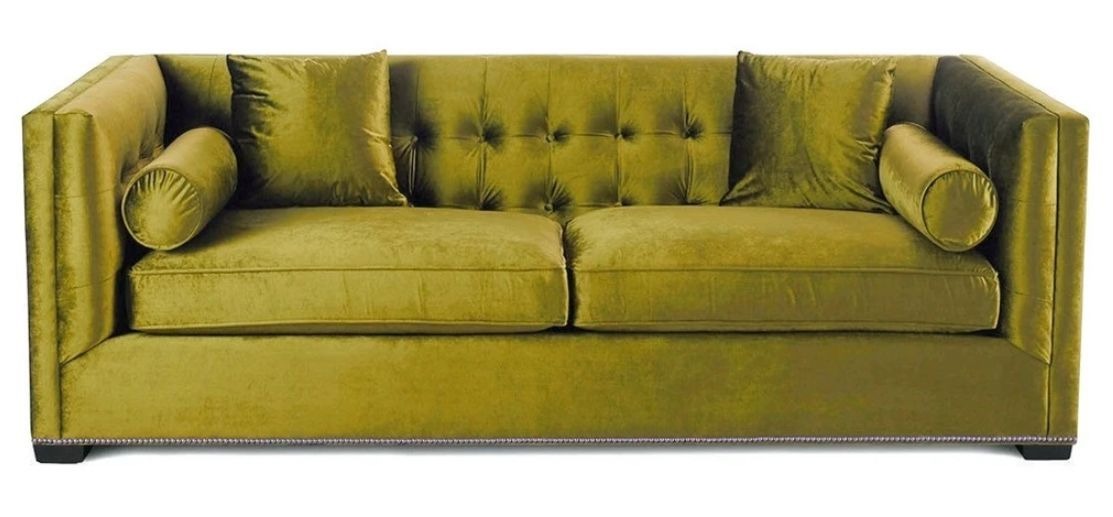Grün Dreisitzer Stoff Wohnzimmer Design Couchen Polster Sofa Sofas Chesterfield